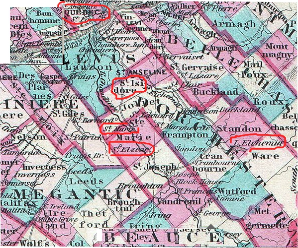 Map of Dorchester District of Quebec circa 1870